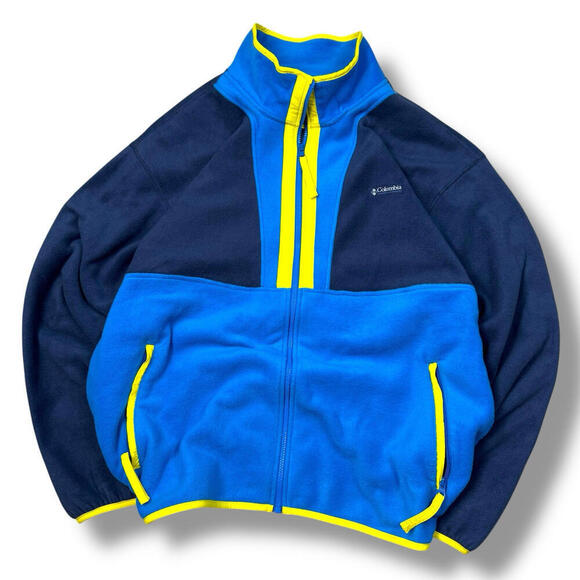 COLUMBIA Back Bowl Full Zip Fleece Jacket Mens 2XL Blue Yellow Vintage Style $95 - Picture 1 of 10
